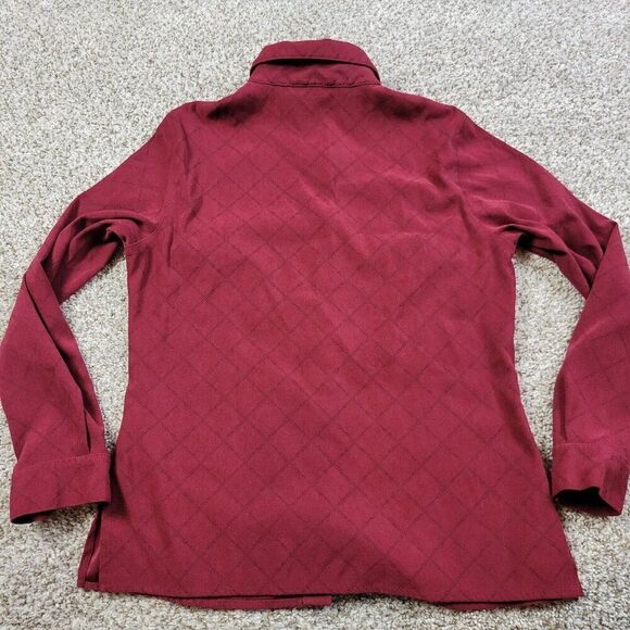 Talbots Shirt Womens Small Petite Burgundy Red Button Up Soft Polyester Argyle - Picture 6 of 8